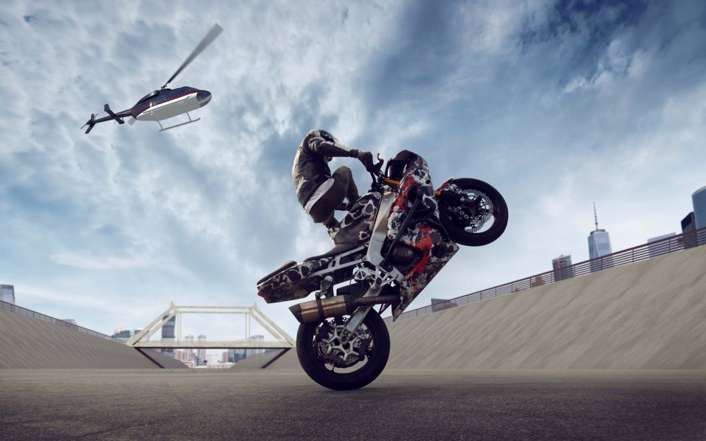 moto rider making stunt his motorbike biker doing difficult dangerous stunt (1)